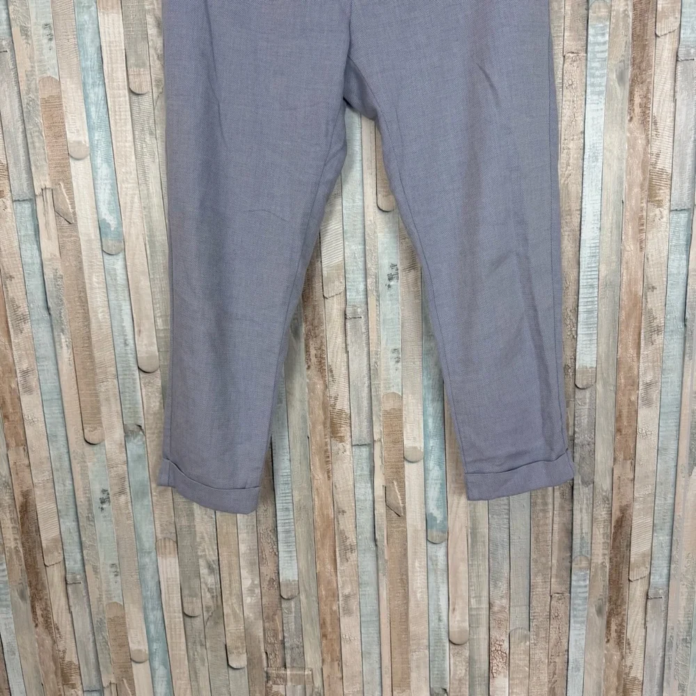 Zara L Pull On Waist Trouser Pant High Rise Relaxed Minimalist Blue Linen Spring